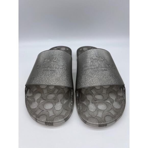 Coach Ulyssa Logo Transparent Slides Silver Glitter Jelly Slides Size 10B NEW - Picture 6 of 12